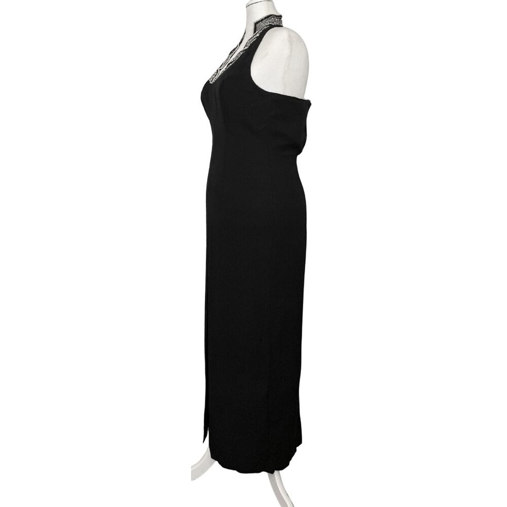 Vintage 90s Black Beaded Halter Prom Formal Dress. M/L 14. Art Deco Whimsigoth - Picture 4 of 10